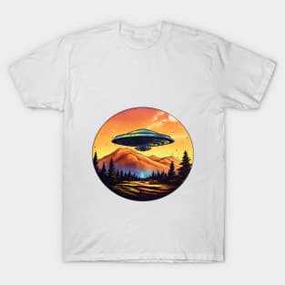 UFO flying over the mountains T-Shirt